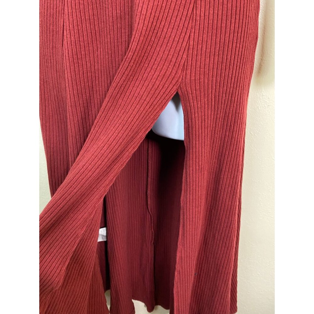 Reformation Banks Midi Dress size Small Red Long sleeve Red Ribbed Front Slit - Picture 14 of 16